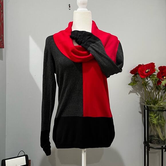 NEW Alfani Colorblock Cowl Neck Ruched Oversized Layering Sweater Top M NWOT - Picture 3 of 13